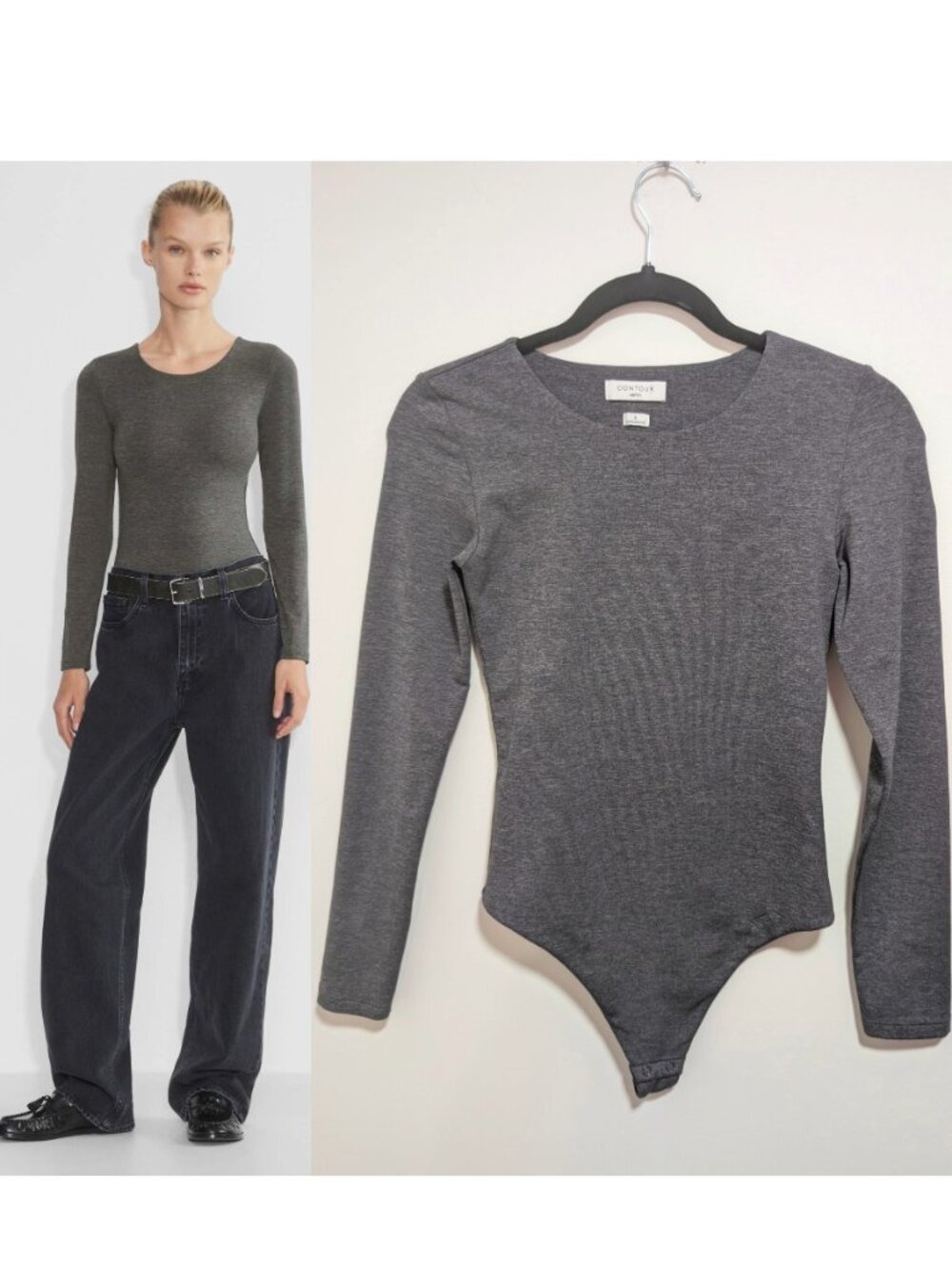 Aritzia Babaton | Contour Crew Long Sleeve Bodysuit In Heather Charcoal Gray